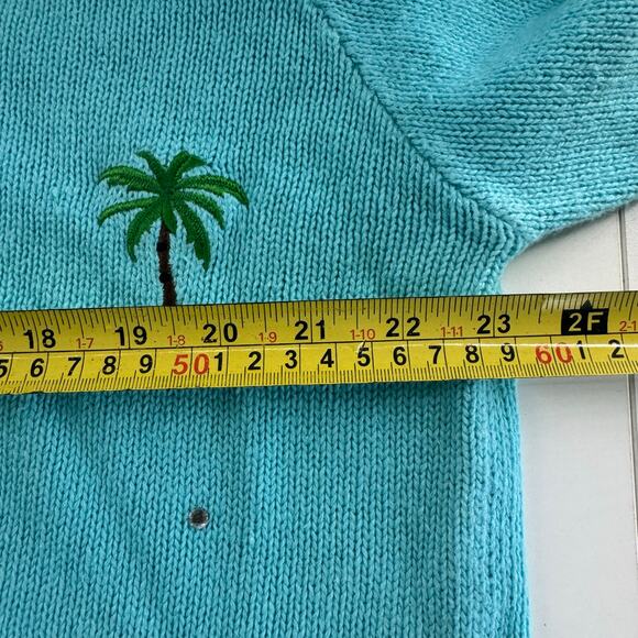 Quacker Factory Vintage Women's Size L Cardigan Teal Palm Tree Sweater READ - Picture 6 of 8